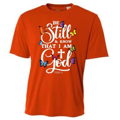 Be Still Know That I Am God Butterfly Art Religious Cooling Performance Crew T-Shirt