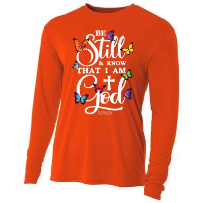 Be Still Know That I Am God Butterfly Art Religious Cooling Performance Long Sleeve Crew