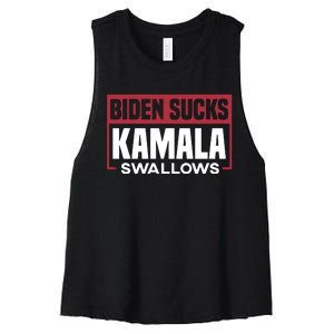 Biden Sucks Kamala Swallows Women's Racerback Cropped Tank