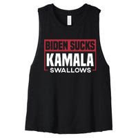 Biden Sucks Kamala Swallows Women's Racerback Cropped Tank