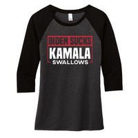 Biden Sucks Kamala Swallows Women's Tri-Blend 3/4-Sleeve Raglan Shirt