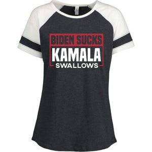 Biden Sucks Kamala Swallows Enza Ladies Jersey Colorblock Tee