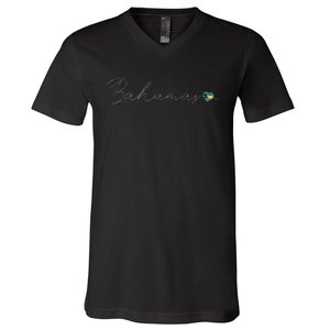 Bahamas Simple Love Bahamian Flag Heart On Bahamas V-Neck T-Shirt