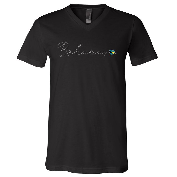 Bahamas Simple Love Bahamian Flag Heart On Bahamas V-Neck T-Shirt