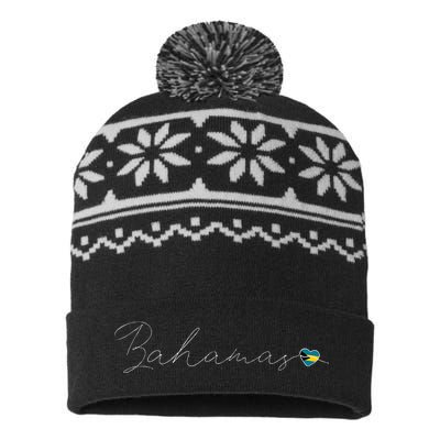 Bahamas Simple Love Bahamian Flag Heart On Bahamas USA-Made Snowflake Beanie