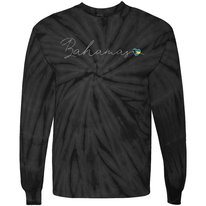 Bahamas Simple Love Bahamian Flag Heart On Bahamas Tie-Dye Long Sleeve Shirt