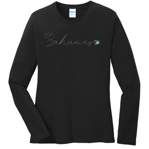 Bahamas Simple Love Bahamian Flag Heart On Bahamas Ladies Long Sleeve Shirt