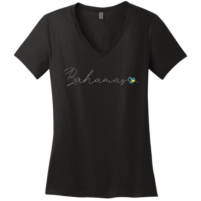 Bahamas Simple Love Bahamian Flag Heart On Bahamas Women's V-Neck T-Shirt