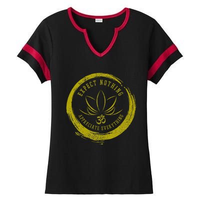 Buddhism Saying Lotus Flower Om Symbol Yoga Gift Ladies Halftime Notch Neck Tee