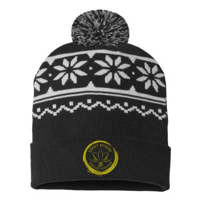 Buddhism Saying Lotus Flower Om Symbol Yoga Gift USA-Made Snowflake Beanie