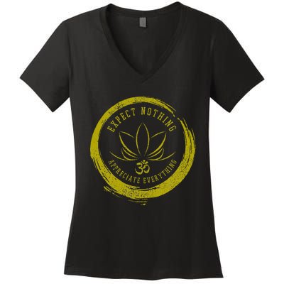 Buddhism Saying Lotus Flower Om Symbol Yoga Gift Women's V-Neck T-Shirt