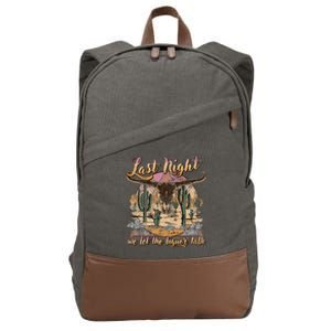 Bull Skull Last Country Music Night We Let The Liquor Talk Cotton Canvas Backpack