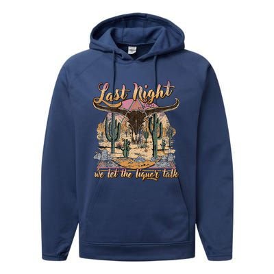 Bull Skull Last Country Music Night We Let The Liquor Talk Performance Fleece Hoodie