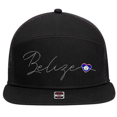 Belize Simple Love Belizean Flag Heart On Belize 7 Panel Mesh Trucker Snapback Hat