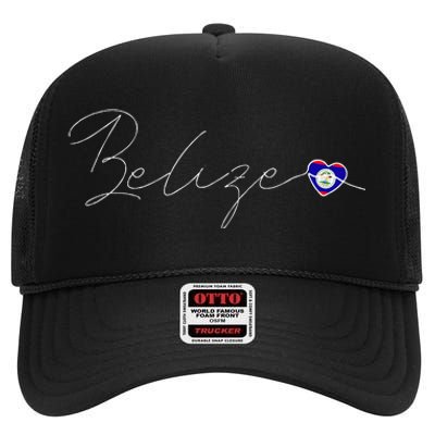 Belize Simple Love Belizean Flag Heart On Belize High Crown Mesh Back Trucker Hat