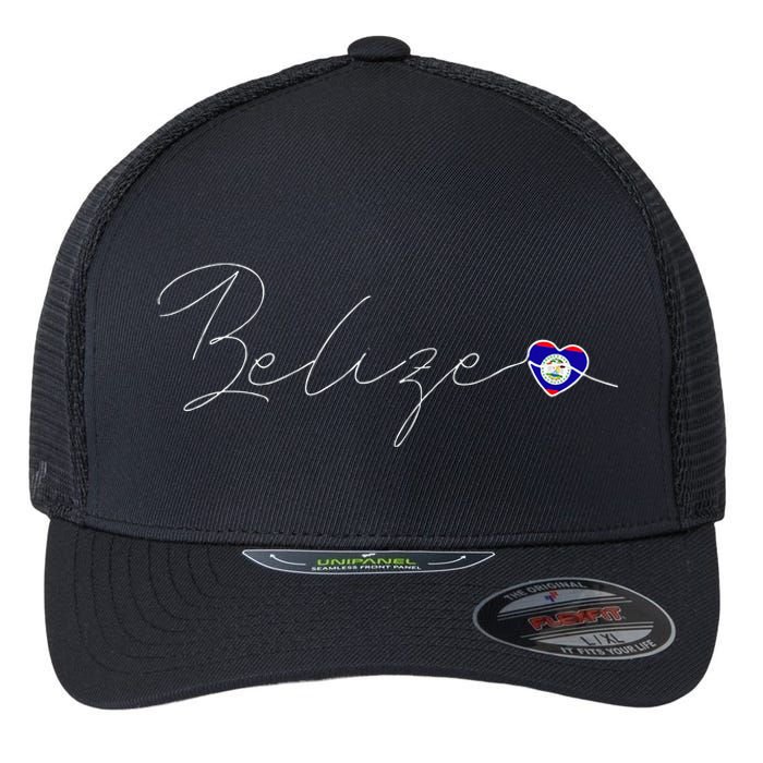 Belize Simple Love Belizean Flag Heart On Belize Flexfit Unipanel Trucker Cap