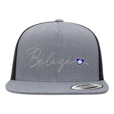 Belize Simple Love Belizean Flag Heart On Belize Flat Bill Trucker Hat