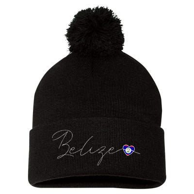 Belize Simple Love Belizean Flag Heart On Belize Pom Pom 12in Knit Beanie