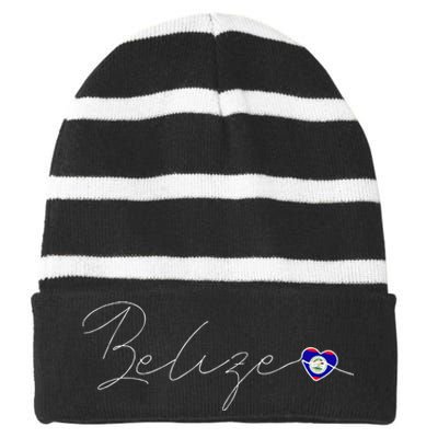 Belize Simple Love Belizean Flag Heart On Belize Striped Beanie with Solid Band