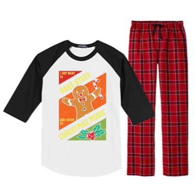 Bake Stuff Listen To Christmas Music Xmas Tee Funny Humor Gift Raglan Sleeve Pajama Set