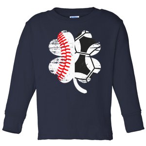 Baseball Soccer Love Clover St Patrick's Day Shamrock Boy Toddler Long Sleeve Shirt