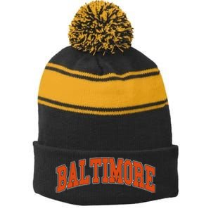 Baltimore Sports Logo Stripe Pom Pom Beanie