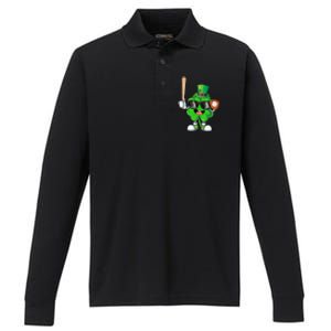 Baseball Shamrock Lucky Patricks Day Baseball Lover Gift Performance Long Sleeve Polo