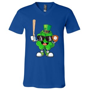 Baseball Shamrock Lucky Patricks Day Baseball Lover Gift V-Neck T-Shirt