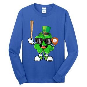 Baseball Shamrock Lucky Patricks Day Baseball Lover Gift Tall Long Sleeve T-Shirt