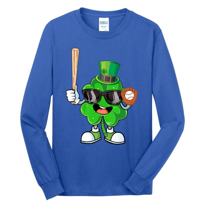 Baseball Shamrock Lucky Patricks Day Baseball Lover Gift Tall Long Sleeve T-Shirt