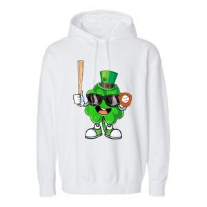 Baseball Shamrock Lucky Patricks Day Baseball Lover Gift Garment-Dyed Fleece Hoodie