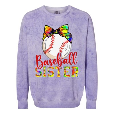 Baseball Sister Leopard Tie Dye Funny Mothers Day Colorblast Crewneck Sweatshirt