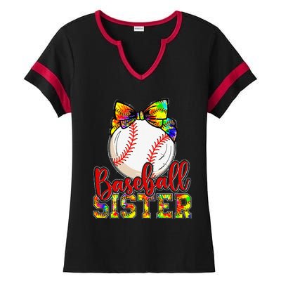 Baseball Sister Leopard Tie Dye Funny Mothers Day Ladies Halftime Notch Neck Tee