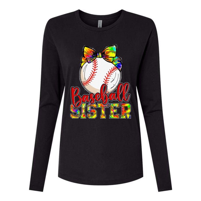 Baseball Sister Leopard Tie Dye Funny Mothers Day Womens Cotton Relaxed Long Sleeve T-Shirt