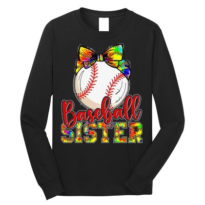 Baseball Sister Leopard Tie Dye Funny Mothers Day Long Sleeve Shirt