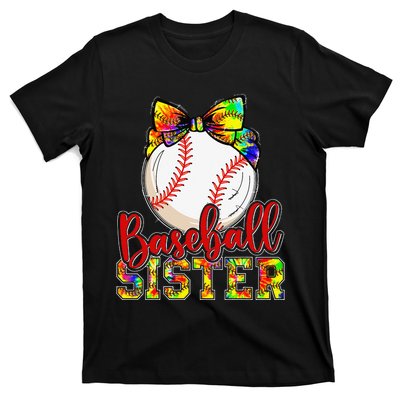 Baseball Sister Leopard Tie Dye Funny Mothers Day T-Shirt