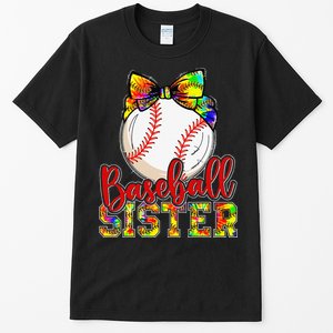 Baseball Sister Leopard Tie Dye Funny Mothers Day Tall T-Shirt