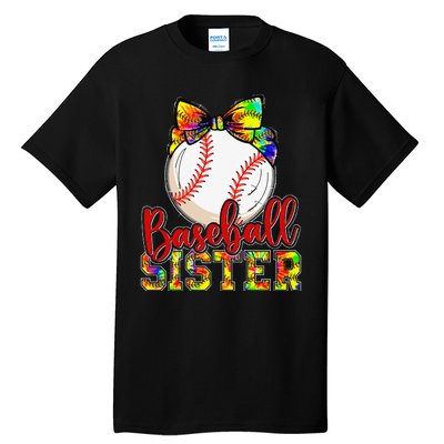 Baseball Sister Leopard Tie Dye Funny Mothers Day Tall T-Shirt