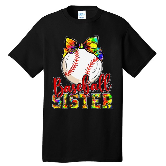 Baseball Sister Leopard Tie Dye Funny Mothers Day Tall T-Shirt