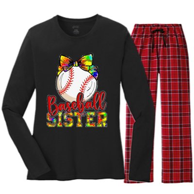 Baseball Sister Leopard Tie Dye Funny Mothers Day Women's Long Sleeve Flannel Pajama Set 