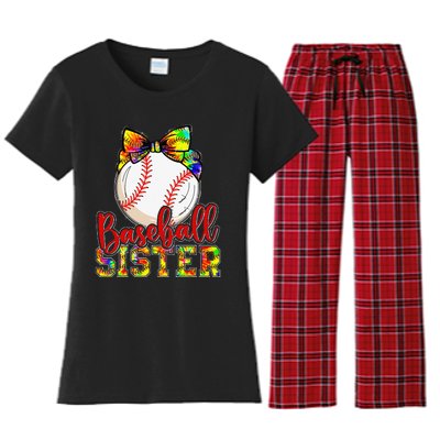 Baseball Sister Leopard Tie Dye Funny Mothers Day Women's Flannel Pajama Set