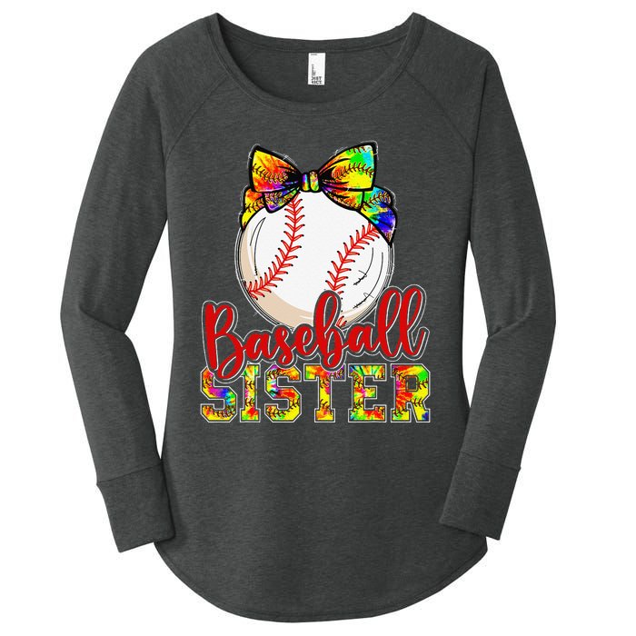 Baseball Sister Leopard Tie Dye Funny Mothers Day Women's Perfect Tri Tunic Long Sleeve Shirt