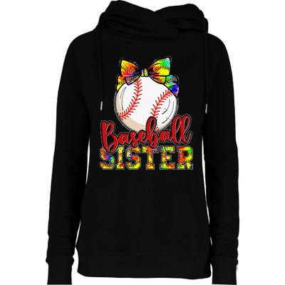 Baseball Sister Leopard Tie Dye Funny Mothers Day Womens Funnel Neck Pullover Hood