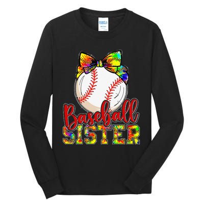 Baseball Sister Leopard Tie Dye Funny Mothers Day Tall Long Sleeve T-Shirt