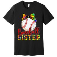 Baseball Sister Leopard Tie Dye Funny Mothers Day Premium T-Shirt