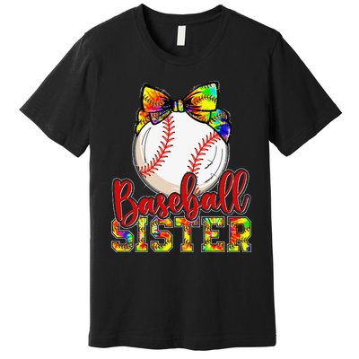 Baseball Sister Leopard Tie Dye Funny Mothers Day Premium T-Shirt