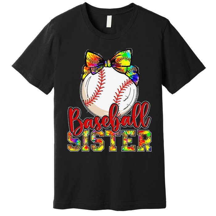 Baseball Sister Leopard Tie Dye Funny Mothers Day Premium T-Shirt