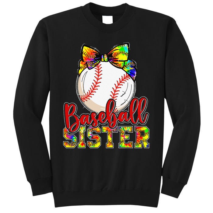 Baseball Sister Leopard Tie Dye Funny Mothers Day Tall Sweatshirt