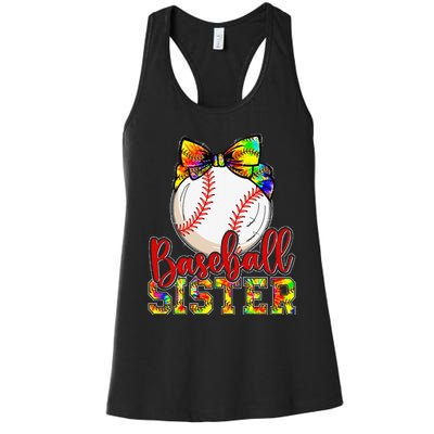 Baseball Sister Leopard Tie Dye Funny Mothers Day Women's Racerback Tank