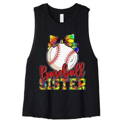 Baseball Sister Leopard Tie Dye Funny Mothers Day Women's Racerback Cropped Tank